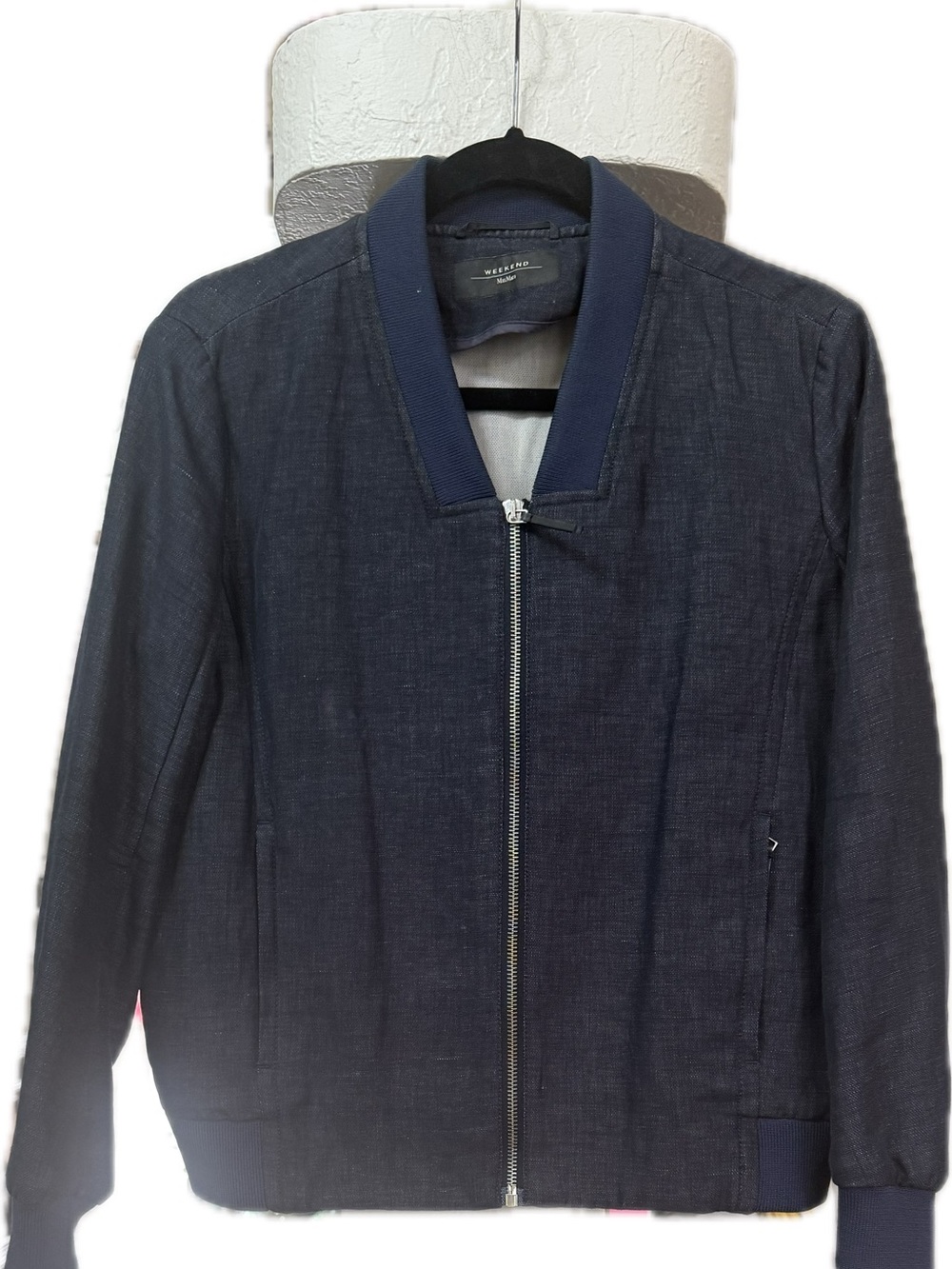 Max Mara Weekend, women’s Navy Bomber Jacket, never worn, cotton/linen sz 8